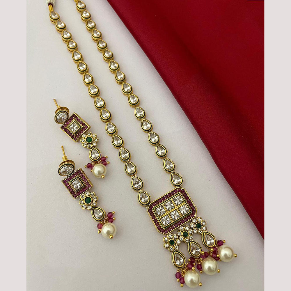 Abhinandan Classic Crystal Pearl And Pota Stone Beads Long Necklace Set