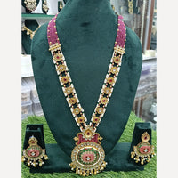 Abhinandan Classic Crystal Pearl And Pota Stone Meenakari Long Necklace Set 