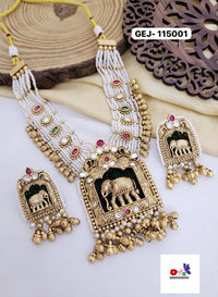 Abhinandan Classic Crystal Pearl And Pota Stone Beads Necklace Set 