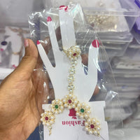 Abhinandan Kundan Stone And Pearl Pota Stone Hand Harness 