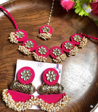 Handmade For Her  Handmade Kundan Stone Choker Necklace With Earrings For Women