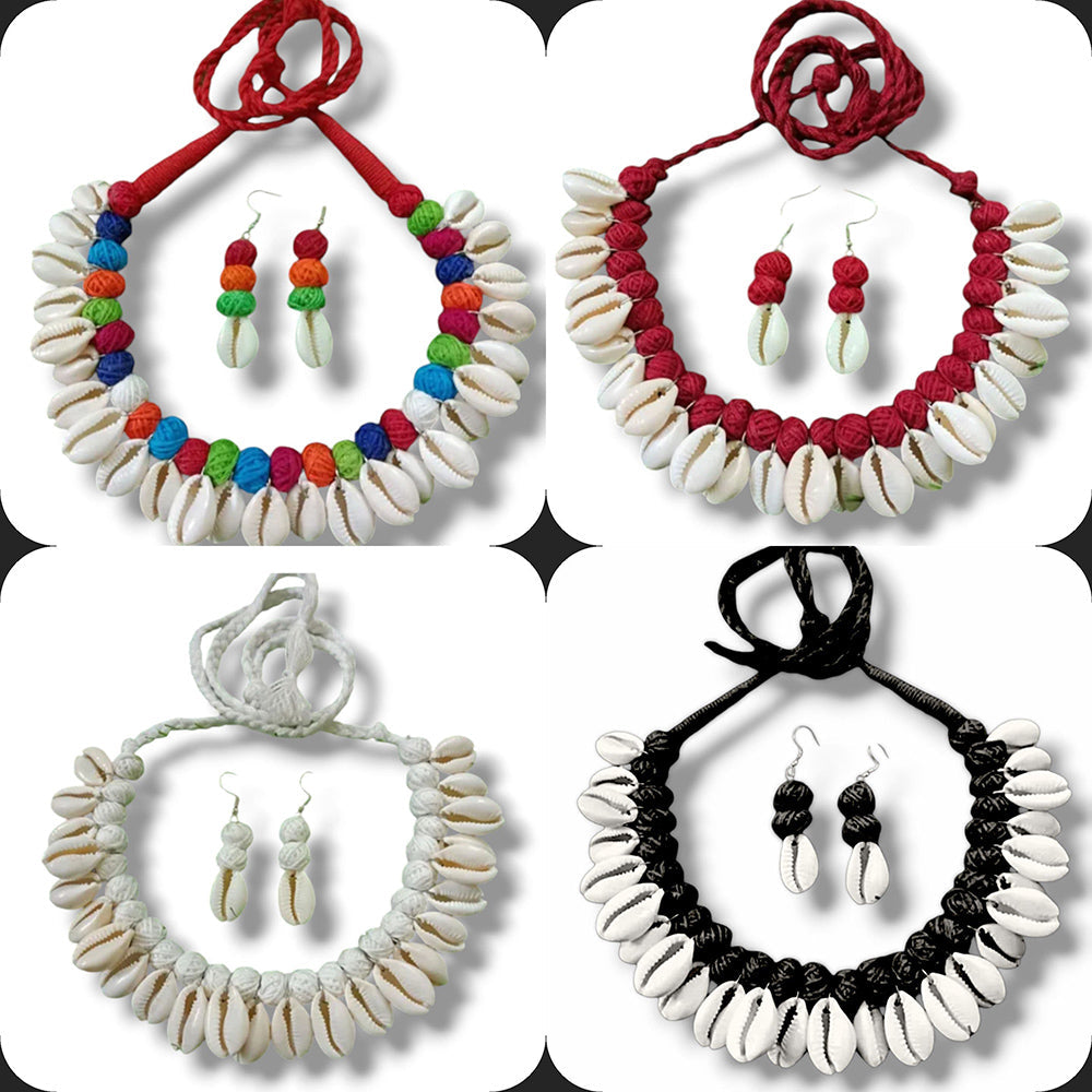 Handmade For Her  Handmade Choker And Earrings With Emblisment Of Shell Combo Set