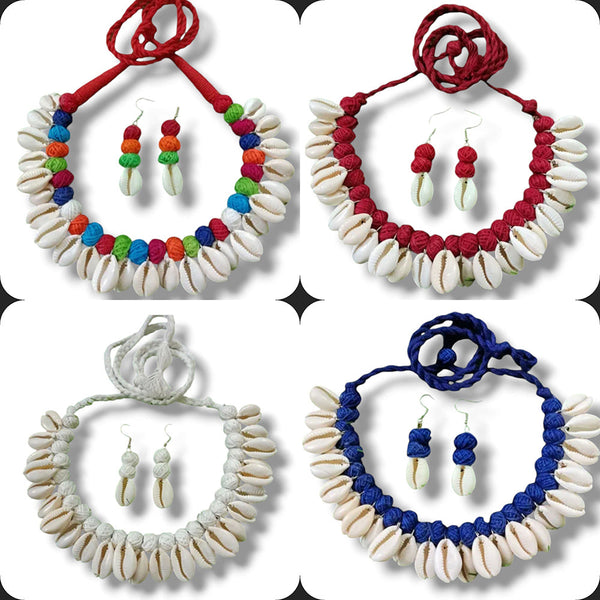 Bajana Lifestyle Handmade Choker And Earrings With Emblisment Of Shell