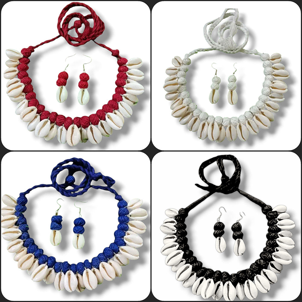 Handmade For Her  Handmade Choker And Earrings With Emblisment Of Shell Combo Set