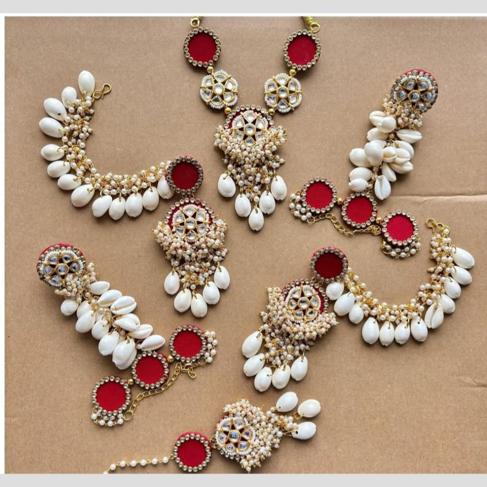 Bajana Lifestyle Red Cowrie Shell & Kundan Handmade Jewelry Set – Bridal Haldi/Mehendi/Traditional Function Jewelry Set