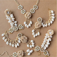 Bajana Lifestyle White Shell & Pearl Bridal Jewellery Set – Handmade Coastal Elegance for Haldi & Wedding Functions