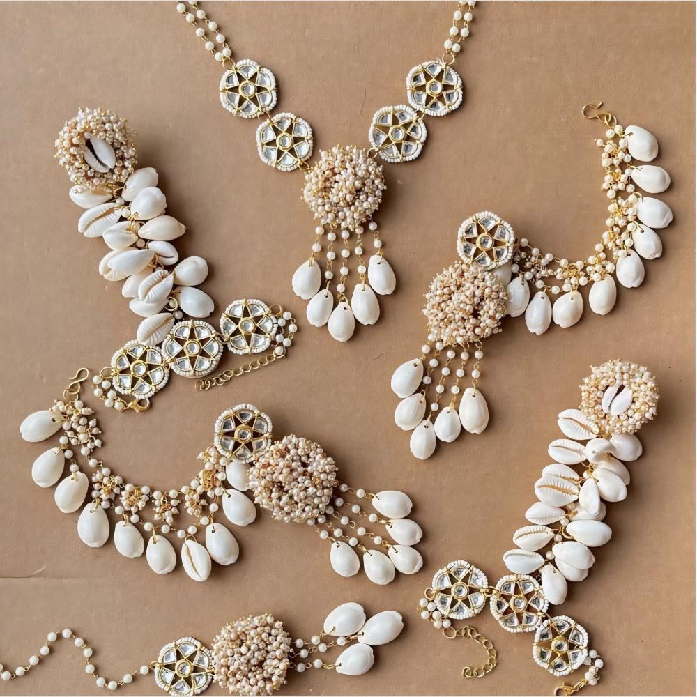 Handmade For Her  White Shell & Pearl Bridal Jewellery Set – Handmade Coastal Elegance for Haldi & Wedding Functions