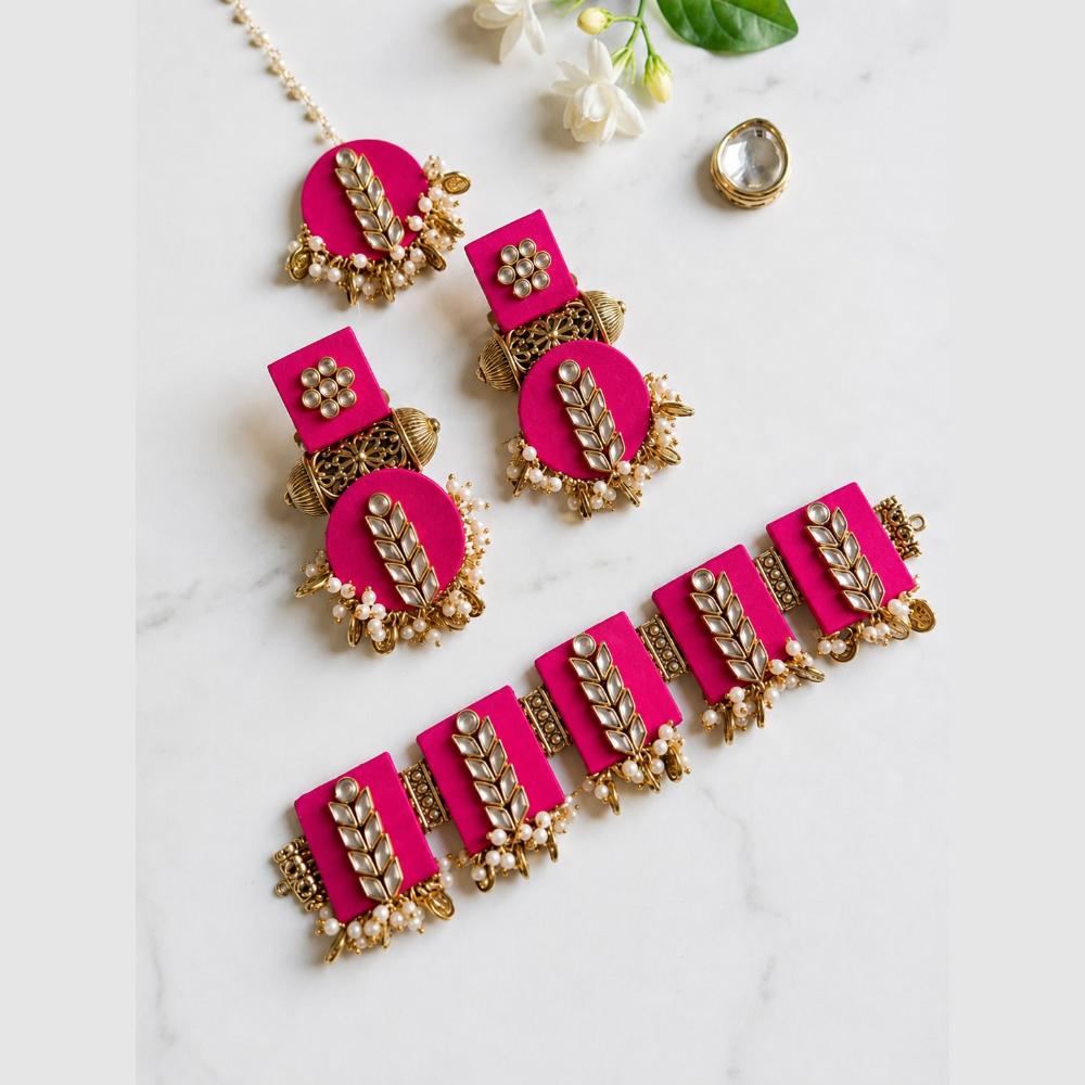 Handmade For Her Handmade Purple Choker Necklace With Earrings And Maangtikka