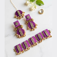 Handmade For Her Handmade Purple Choker Necklace With Earrings And Maangtikka
