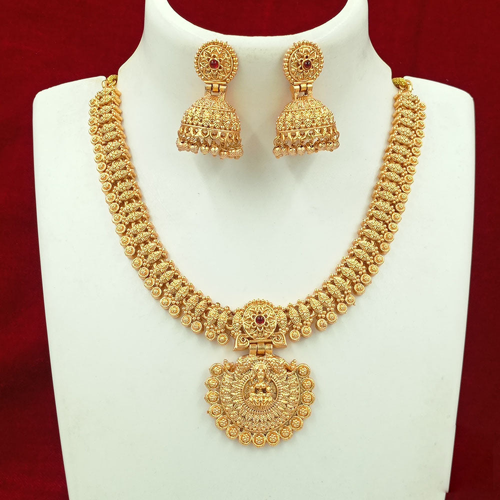 Joyful Jewel Art Matte Gold Plated Pota Stone Temple Necklace Set