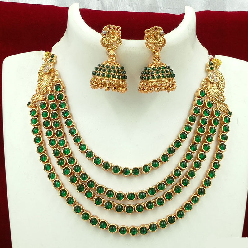 Joyful Jewel Art Matte Gold Plated Kundan Stone Multi Layer Necklace Set