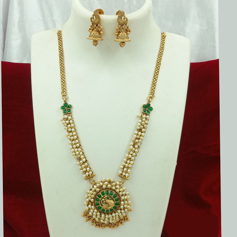 Joyful Jewel Art Matte Gold Plated Kundan Stone And Pearls Long Necklace Set