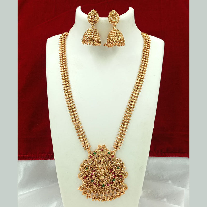 Joyful Jewel Art Matte Gold Plated Kundan Stone Temple Necklace Set