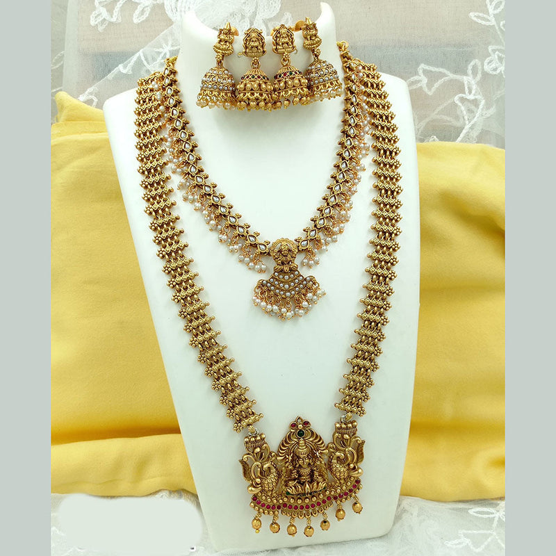 Joyful Jewel Art Matte Gold Plated Kundan Stone And Temple Double Necklace Set