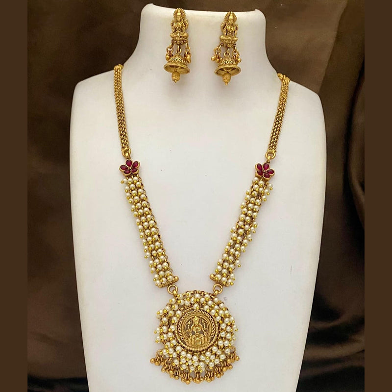 Joyful Jewel Art Matte Gold Plated Pearl Necklace Set