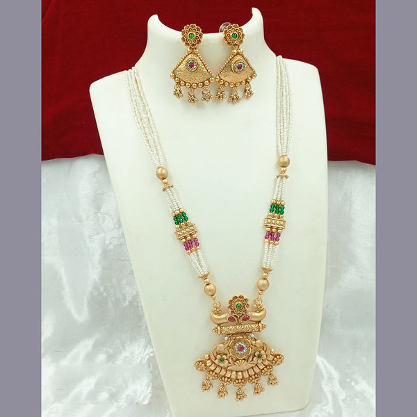 Joyful Jewel Art Matte Gold Plated Pearl Necklace Set