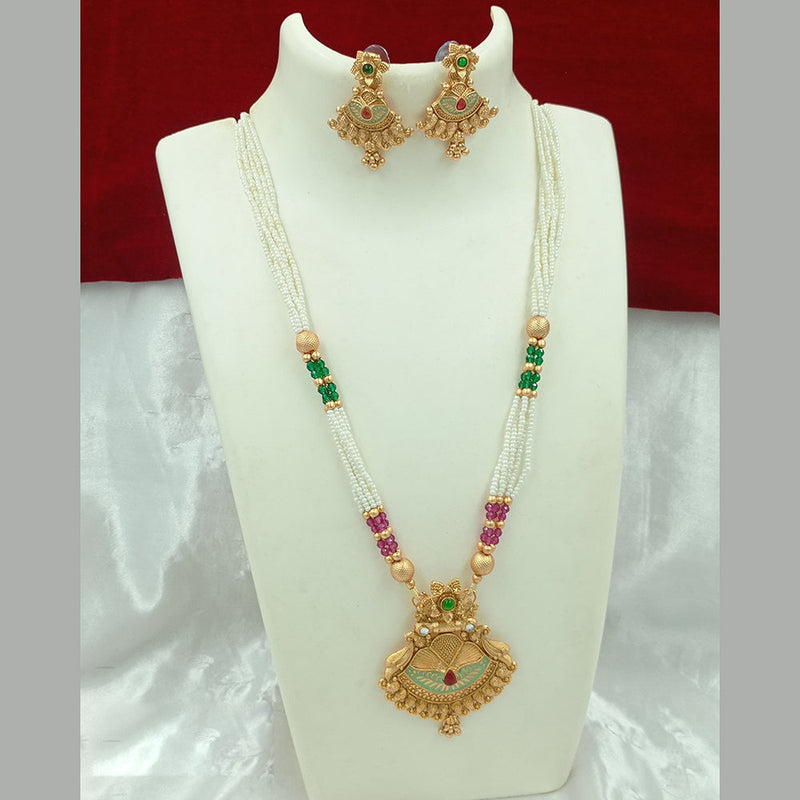 Joyful Jewel Art Matte Gold Plated Pearl Necklace Set