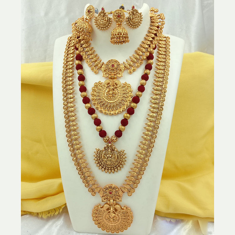 Joyful Jewel Art Matte Gold Plated Temple Necklace Combo