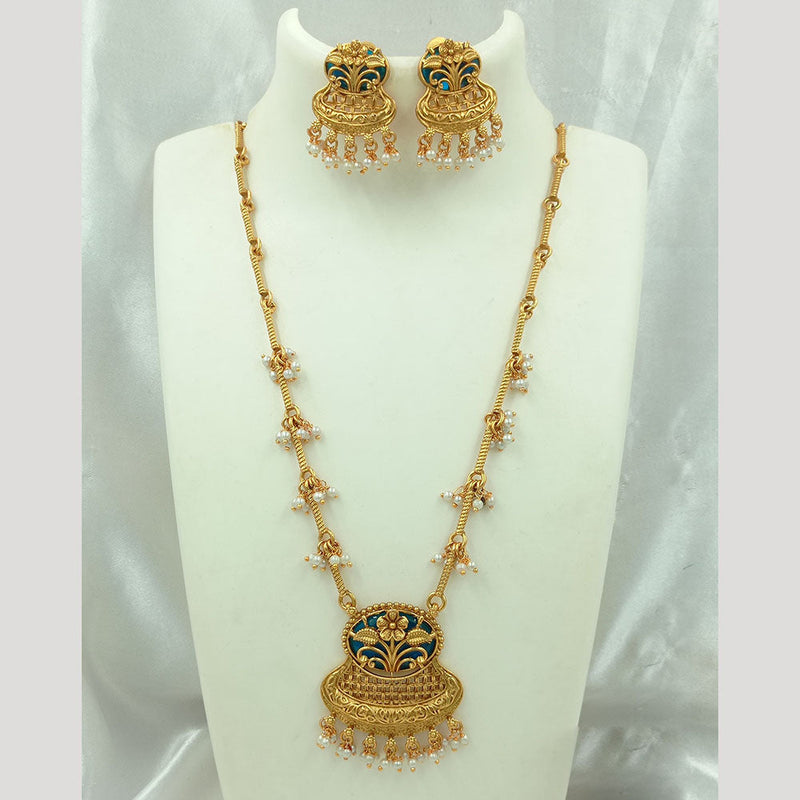 Joyful Jewel Art Matte Gold Plated Pearls Long Necklace Set