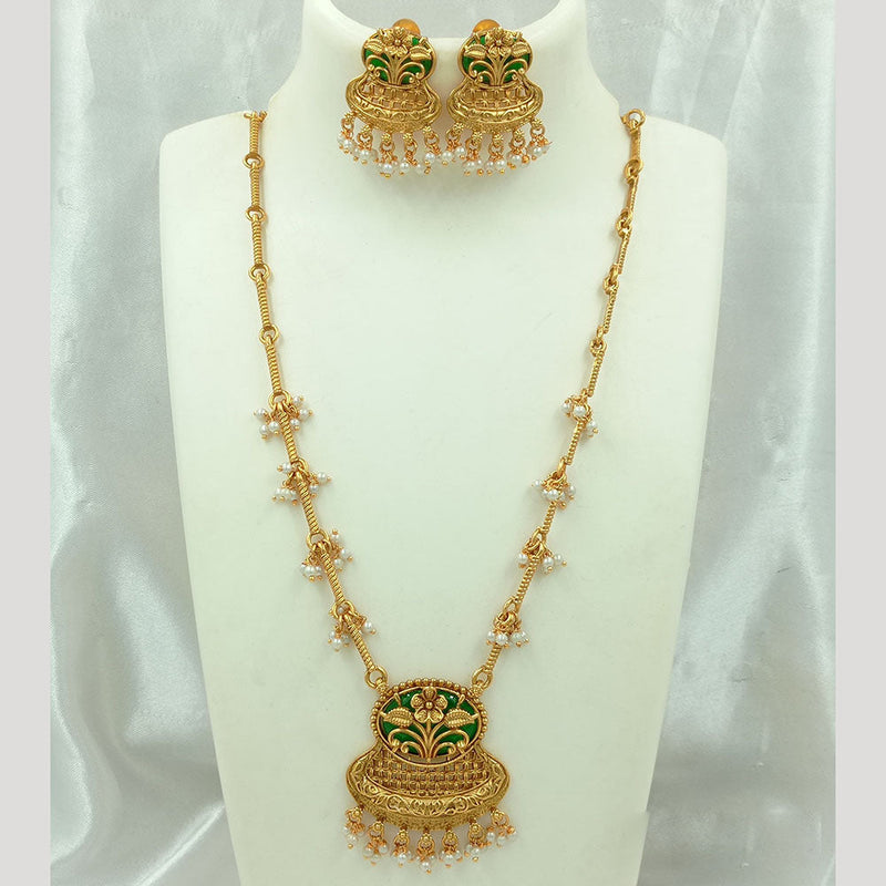 Joyful Jewel Art Matte Gold Plated Pearls Long Necklace Set