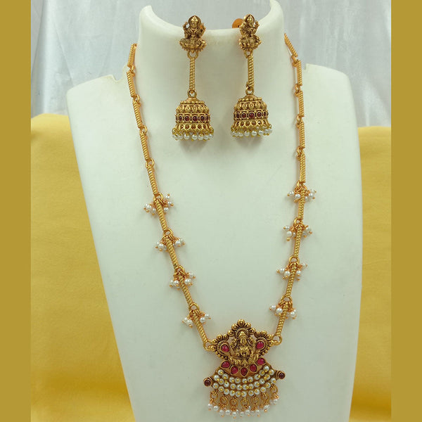 Joyful Jewel Art Matte Gold Plated Kundan Stone Temple Necklace Set