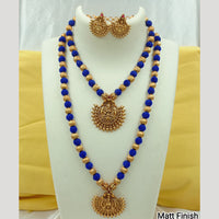 Joyful Jewel Art Matte Gold Plated Kundan Stone And Temple Double Necklace Set