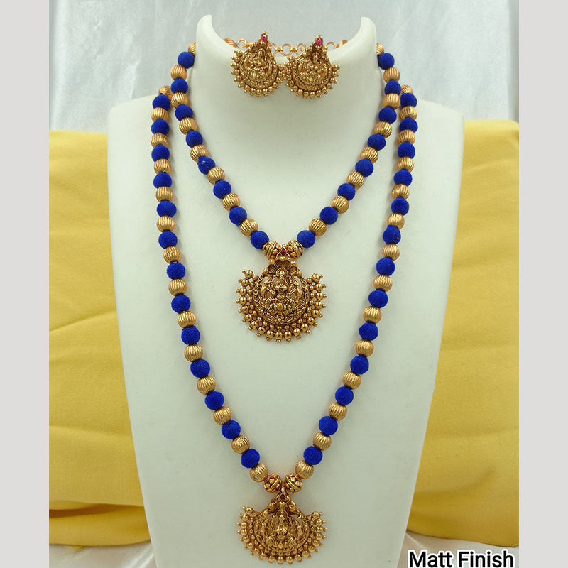 Joyful Jewel Art Matte Gold Plated Kundan Stone And Temple Double Necklace Set