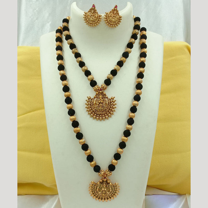 Joyful Jewel Art Matte Gold Plated Kundan Stone And Temple Double Necklace Set