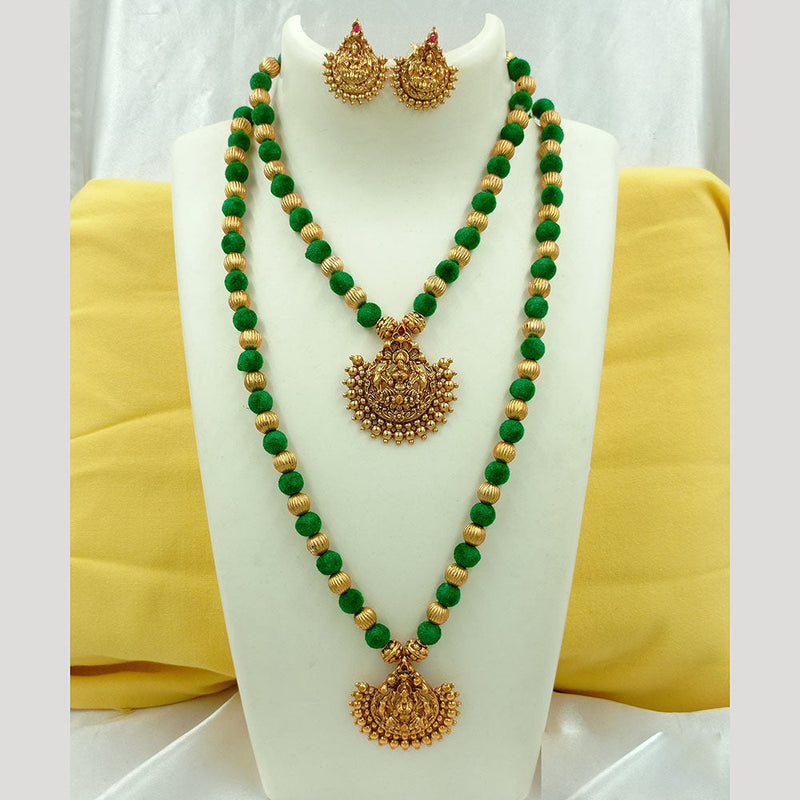 Joyful Jewel Art Matte Gold Plated Kundan Stone And Temple Double Necklace Set