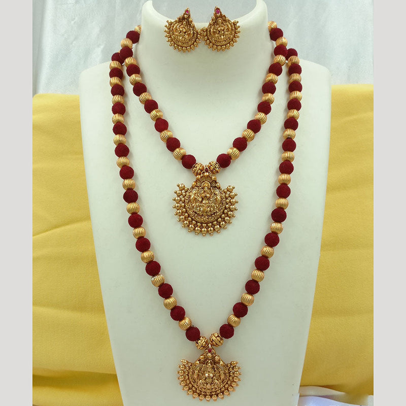 Joyful Jewel Art Matte Gold Plated Kundan Stone And Temple Double Necklace Set