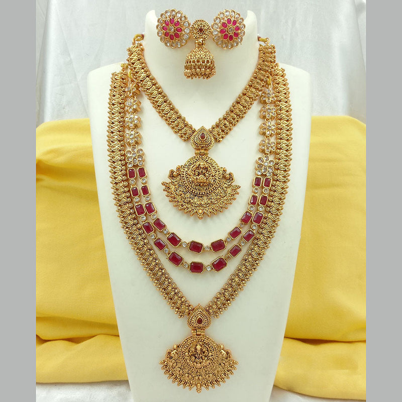 Joyful Jewel Art Matte Gold Plated Crystal Stone Temple Necklace Combo