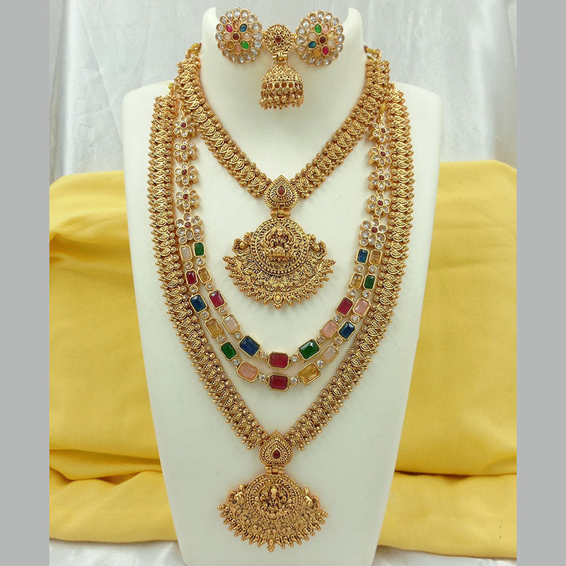 Joyful Jewel Art Matte Gold Plated Crystal Stone Temple Necklace Combo