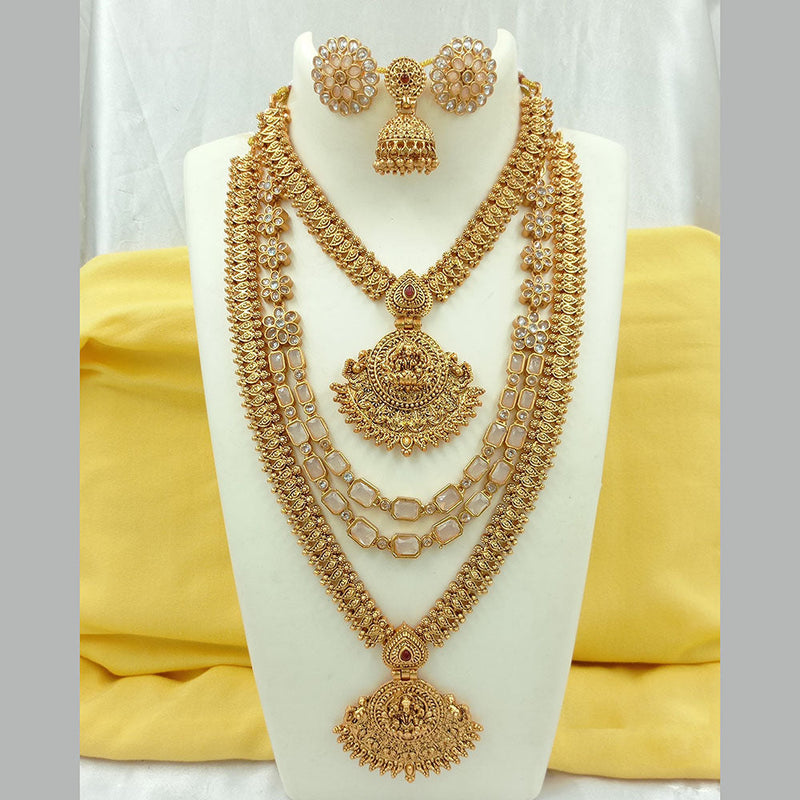 Joyful Jewel Art Matte Gold Plated Crystal Stone Temple Necklace Combo