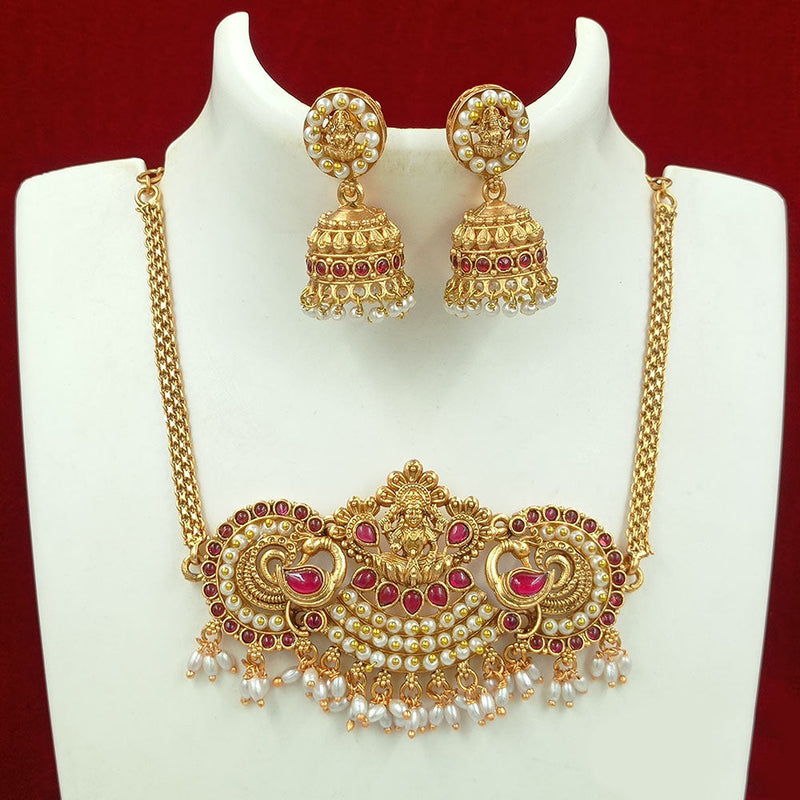 Joyful Jewel Art Matte Gold Plated Kundan Stone And Temple Choker Necklace Set