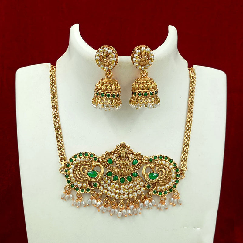 Joyful Jewel Art Matte Gold Plated Kundan Stone And Temple Choker Necklace Set