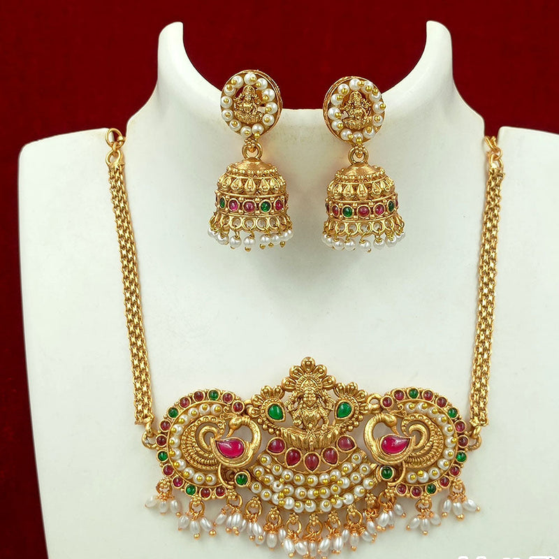 Joyful Jewel Art Matte Gold Plated Kundan Stone And Temple Choker Necklace Set