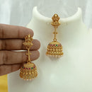 Joyful Jewel Art Matte Gold Plated Pota Stone And Temple Jhumki Earrings
