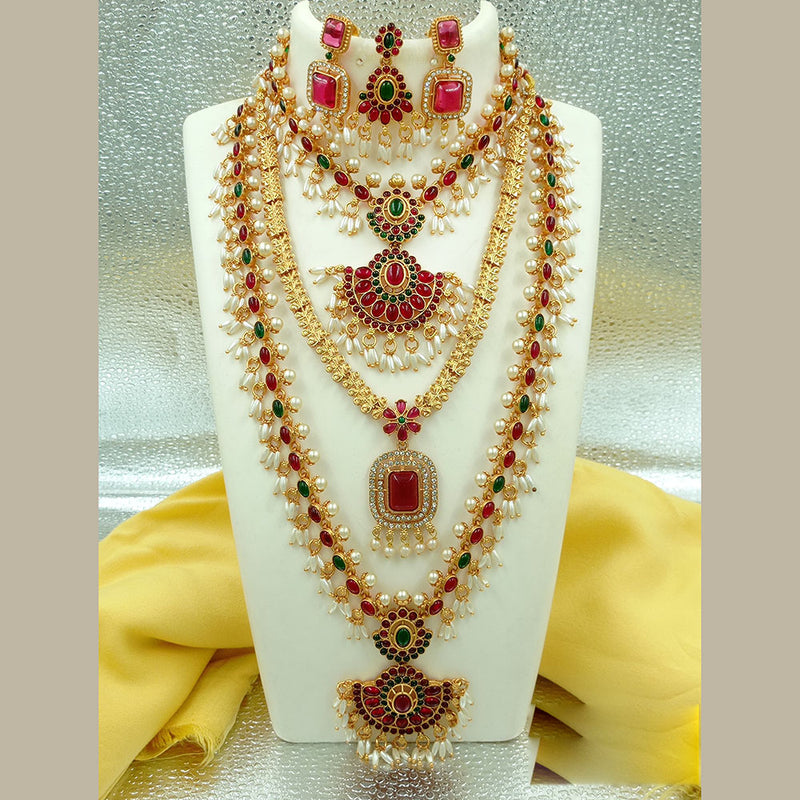 Joyful Jewel Art Matte Gold Plated Pearl Necklace Combo