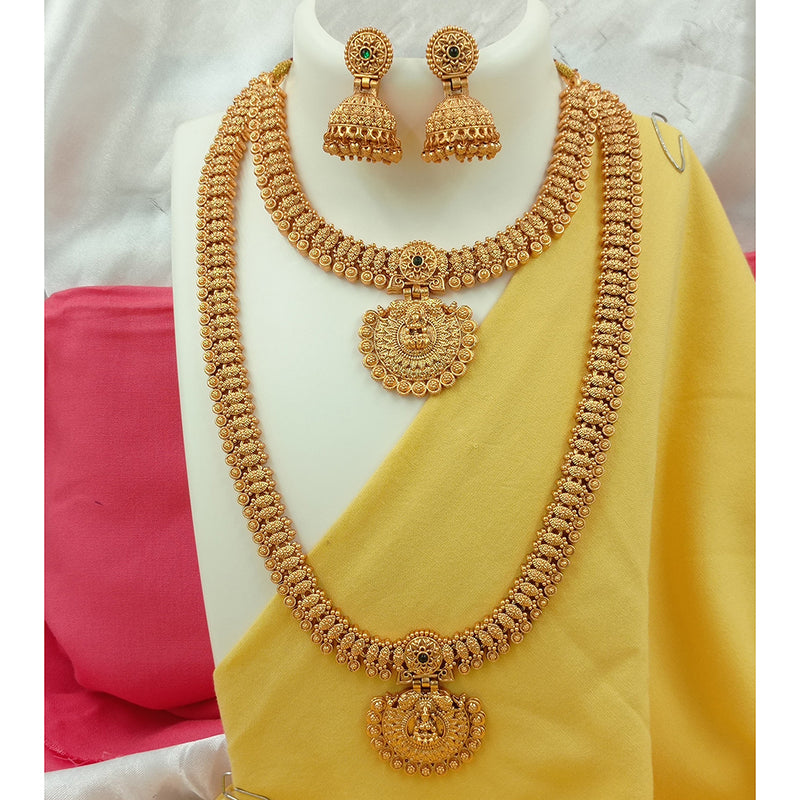 Joyful Jewel Art Matte Gold Plated Pota Stone Temple Necklace Combo