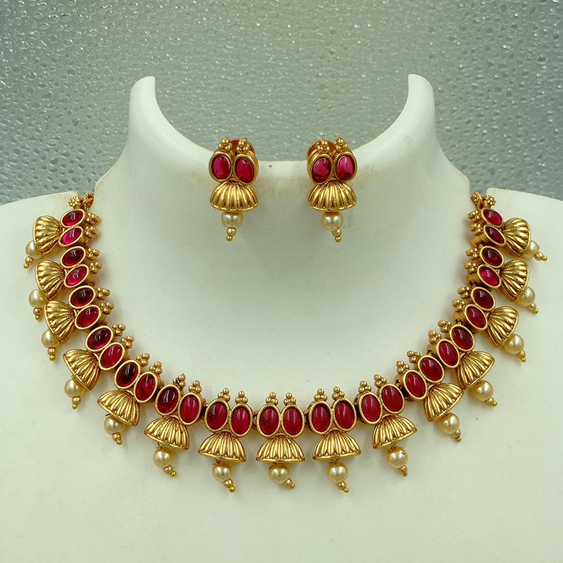 Joyful Jewel Art Matte Gold Plated Pota Stone Necklace Set