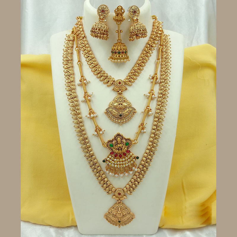 Joyful Jewel Art Matte Gold Plated Pota Stone Temple Necklace Combo