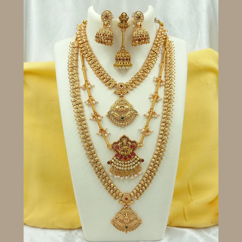 Joyful Jewel Art Matte Gold Plated Pota Stone Temple Necklace Combo