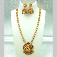 Joyful Jewel Art Matte Gold Plated Pota Stone Temple Long Necklace Set