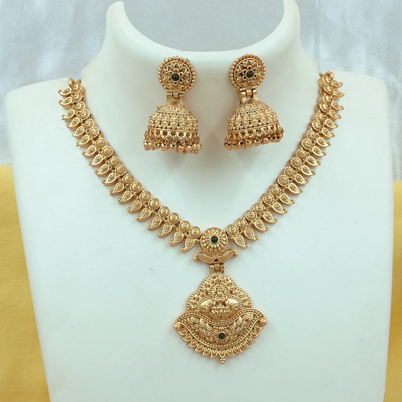 Joyful Jewel Art Matte Gold Plated Pota Stone Temple Necklace Set