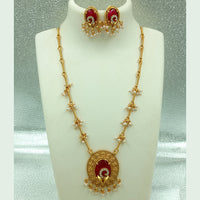 Joyful Jewel Art Matte Gold Plated Austrian  Stone And Pearl Long  Necklace Set