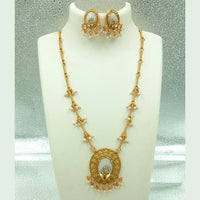 Joyful Jewel Art Matte Gold Plated Austrian  Stone And Pearl Long  Necklace Set