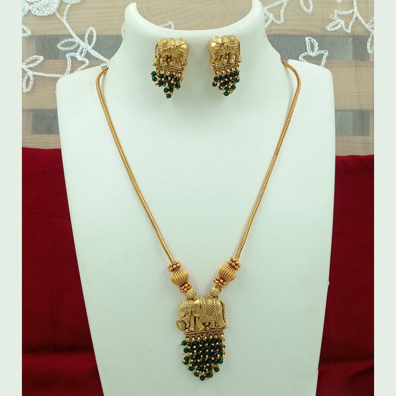 Joyful Jewel Art Matte Gold Plated Beads And Elephant  Necklace Set