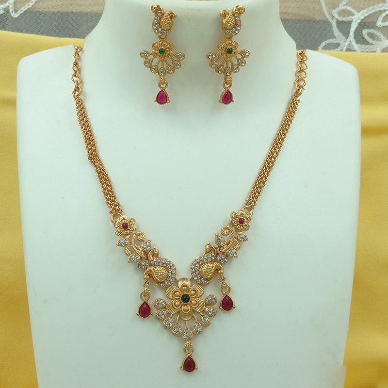 Joyful Jewel Art Matte Gold Plated Austrian Stone Peacock Necklace Set