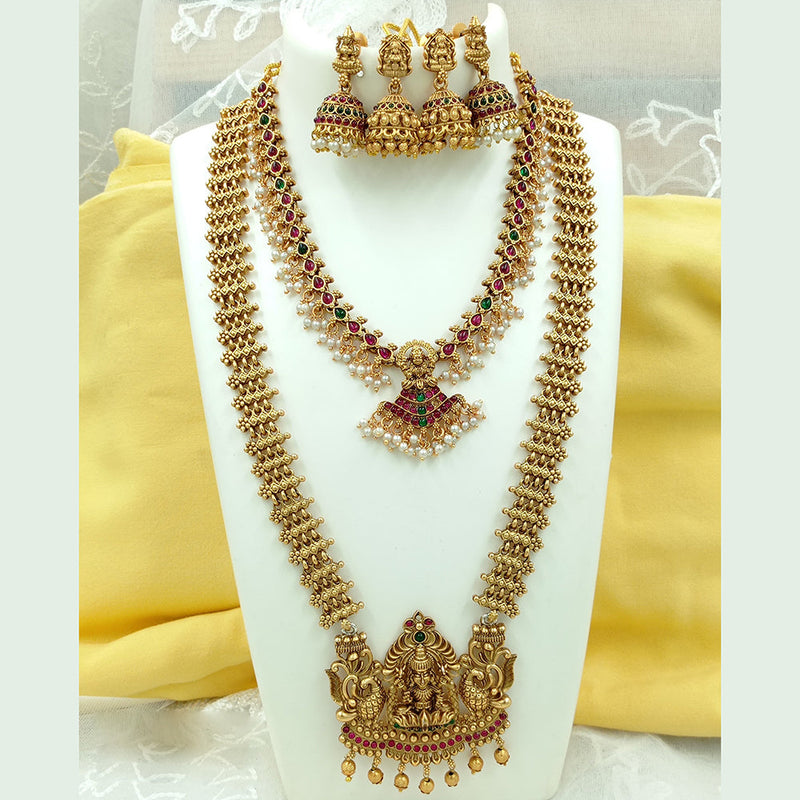 Joyful Jewel Art Matte Gold Plated Pota Stone And Pearl Necklace Combo