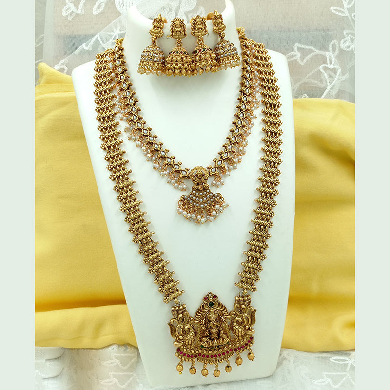 Joyful Jewel Art Matte Gold Plated Pota Stone And Pearl Necklace Combo